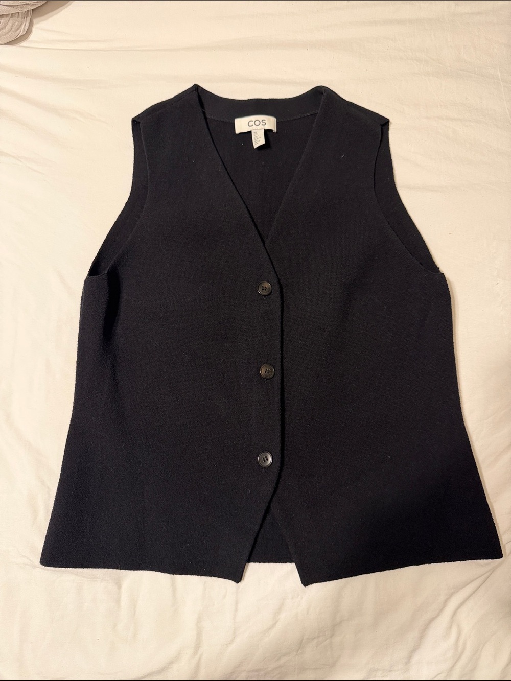 COS Black Sleeveless V-Neck Button Front Knit Vest, Stretchy (Worn once)